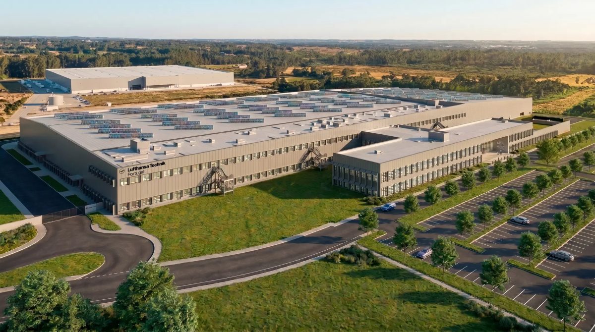 Aerial view of Lufthansa Technik's new aircraft maintenance facility in Portugal