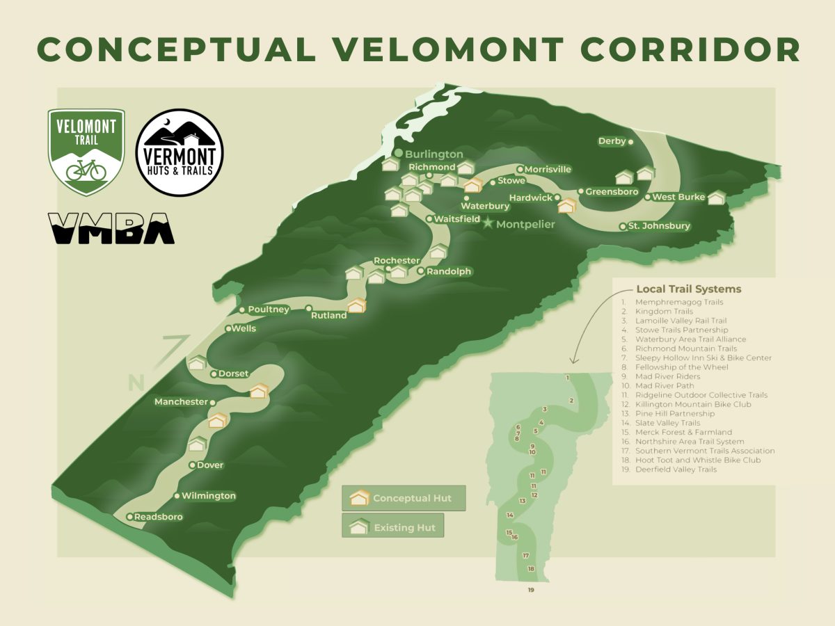 Conceptual map of the Velomont trail network across Vermont.