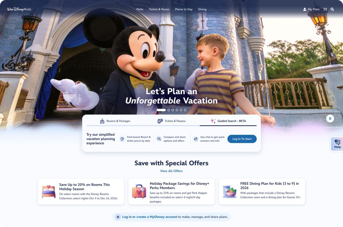 Disney World website showing hotel booking options and Mickey Mouse.