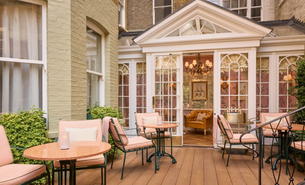 Elegant outdoor seating area at The Dukes London hotel.
