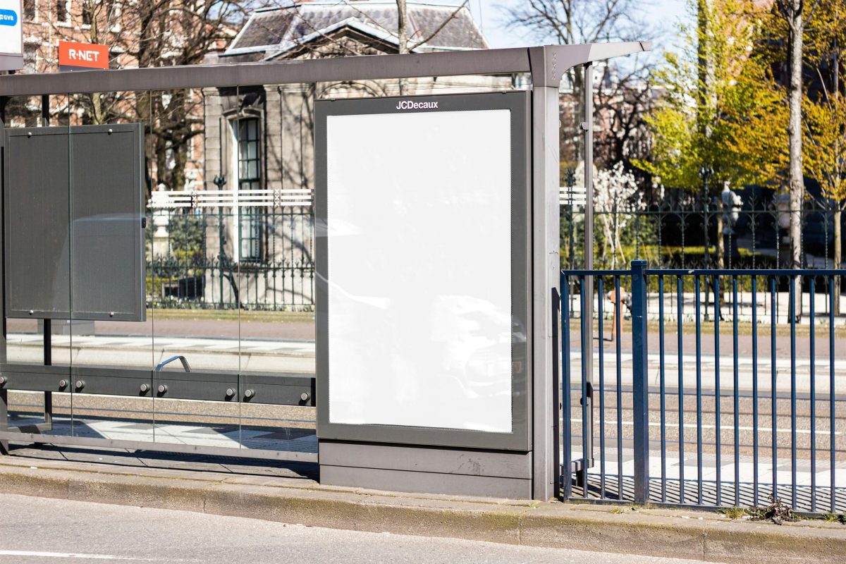 Empty advertising billboard at a bus shelter in Amsterdam