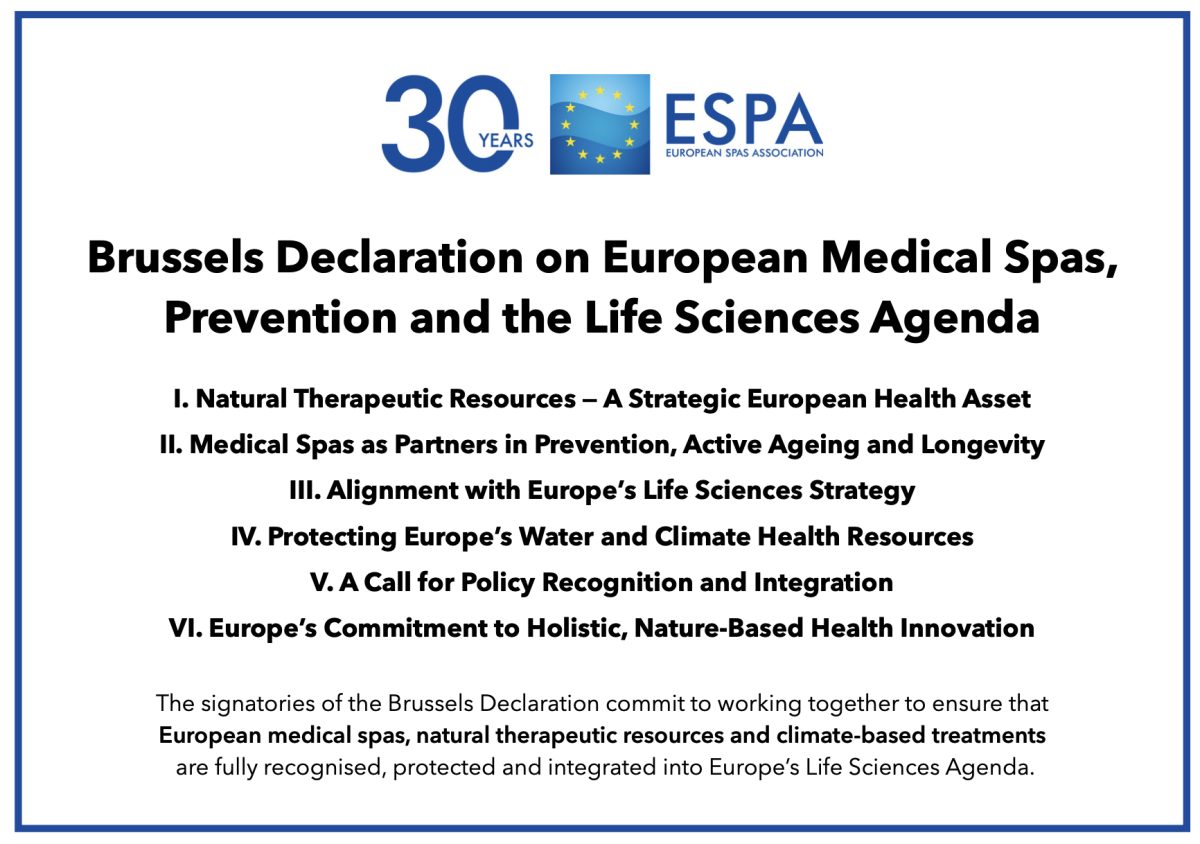 European Spa Association logo and 'Brussels Declaration' document.
