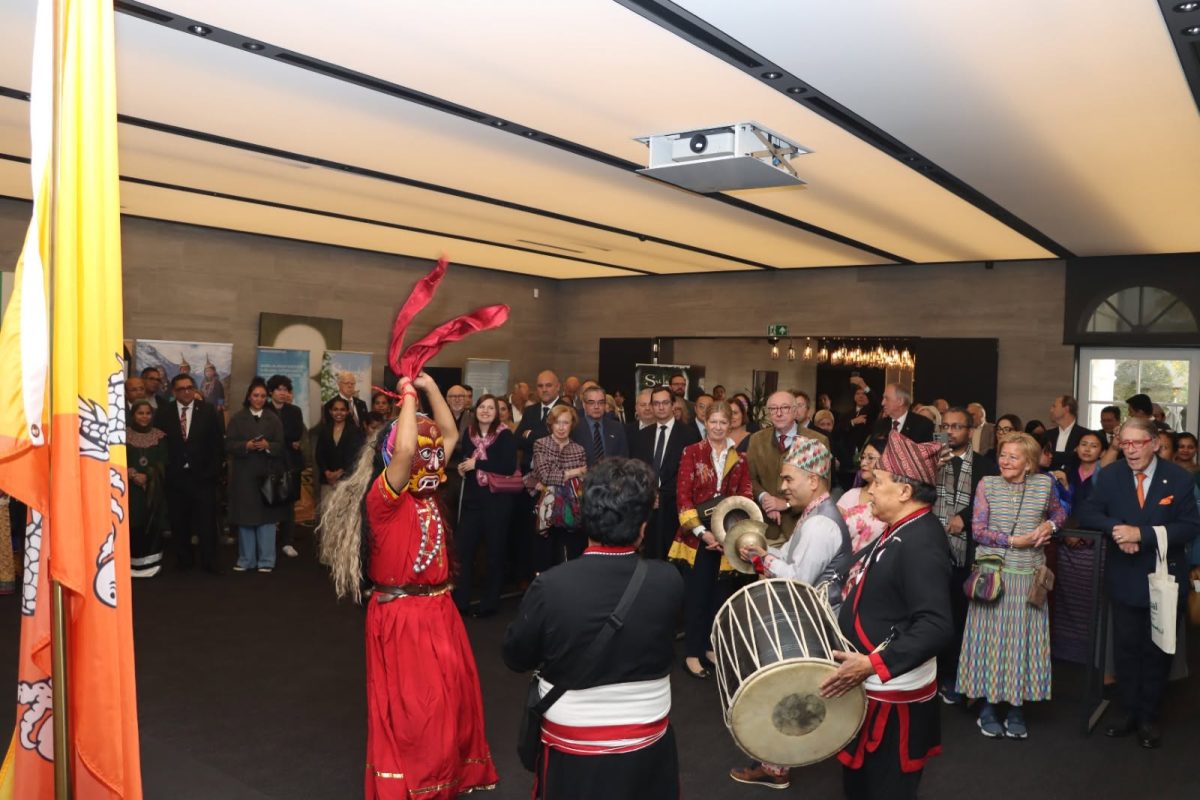 Bhutanese dancers perform traditional dance in Brussels.