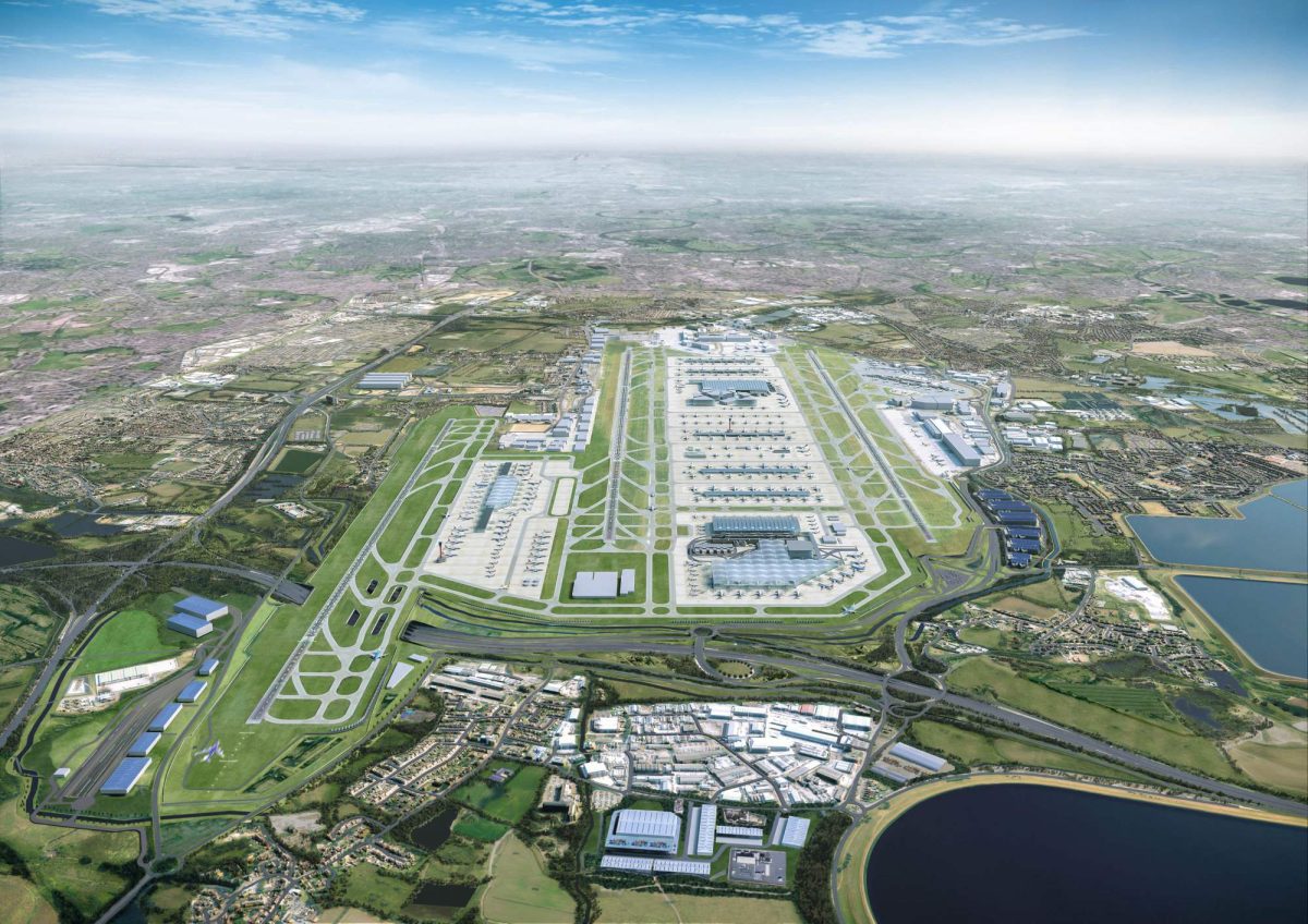 Artist's rendering of Heathrow Airport with a proposed third runway.