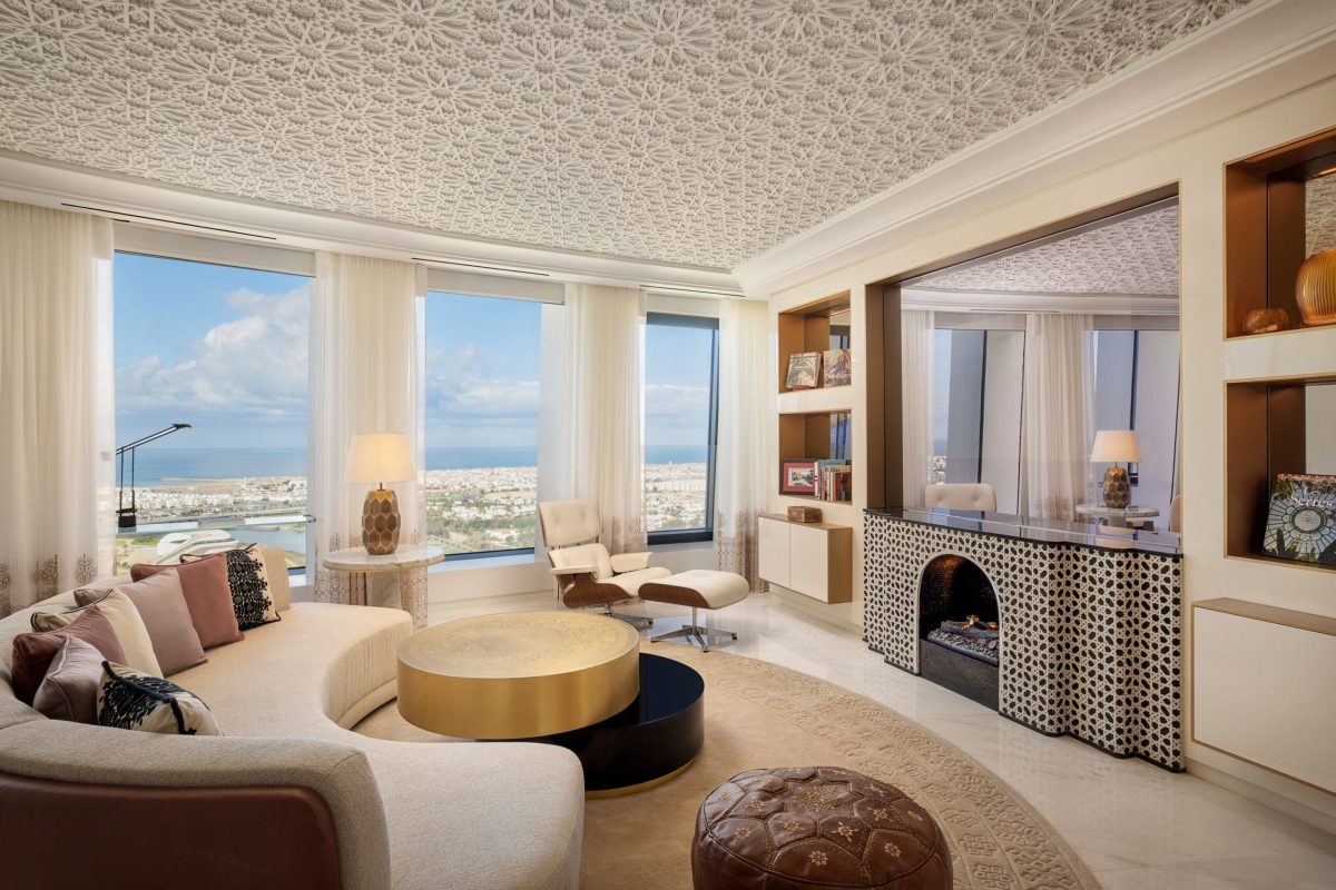 Luxury suite at Waldorf Astoria Rabat Salé with panoramic city views and modern furnishings