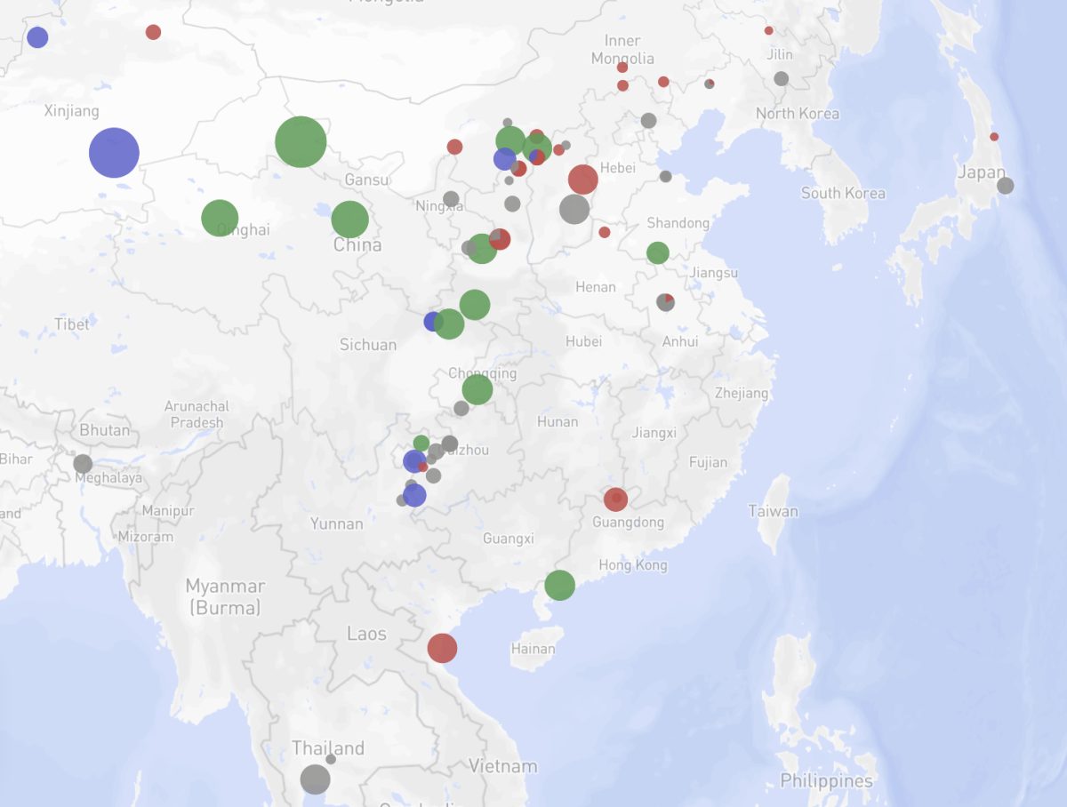 Map of Asia showing distribution of fossil fuel infrastructure and energy facilities across the region