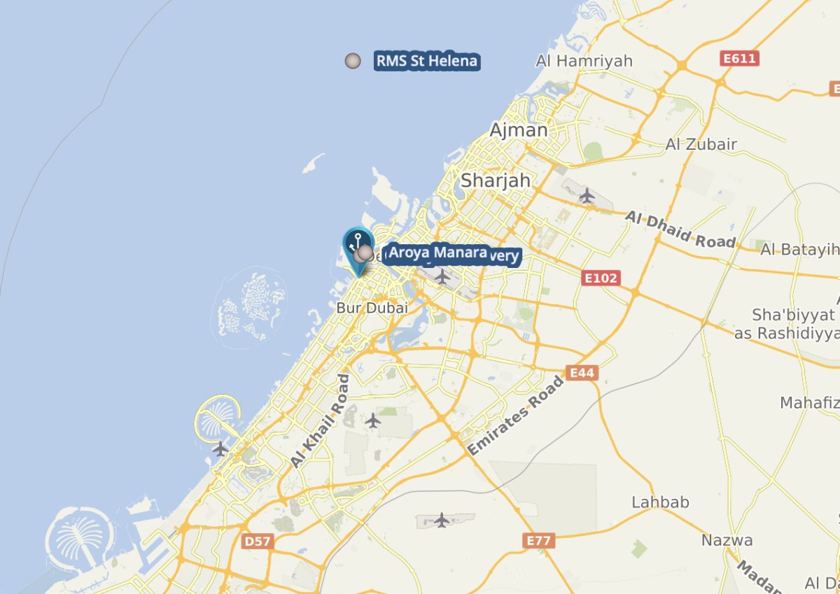 Map of Dubai and Arabian Gulf region showing cruise port locations amid regional tensions