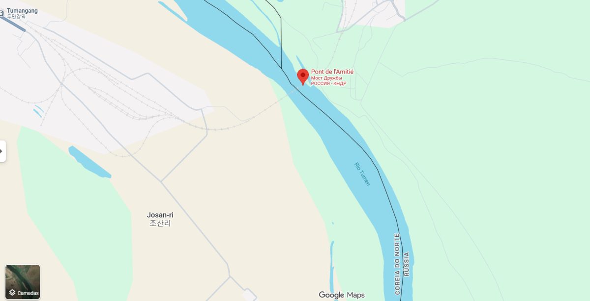 Map showing new road bridge crossing between Russia and North Korea border