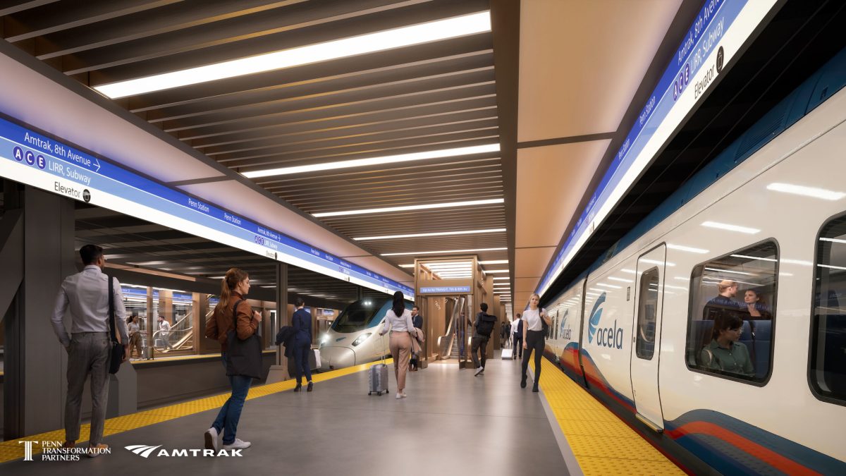 Modern subway platform with sleek white train and blue lighting fixtures