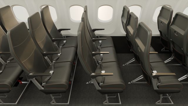New Kestrel aircraft seats with improved legroom displayed in airplane cabin configuration
