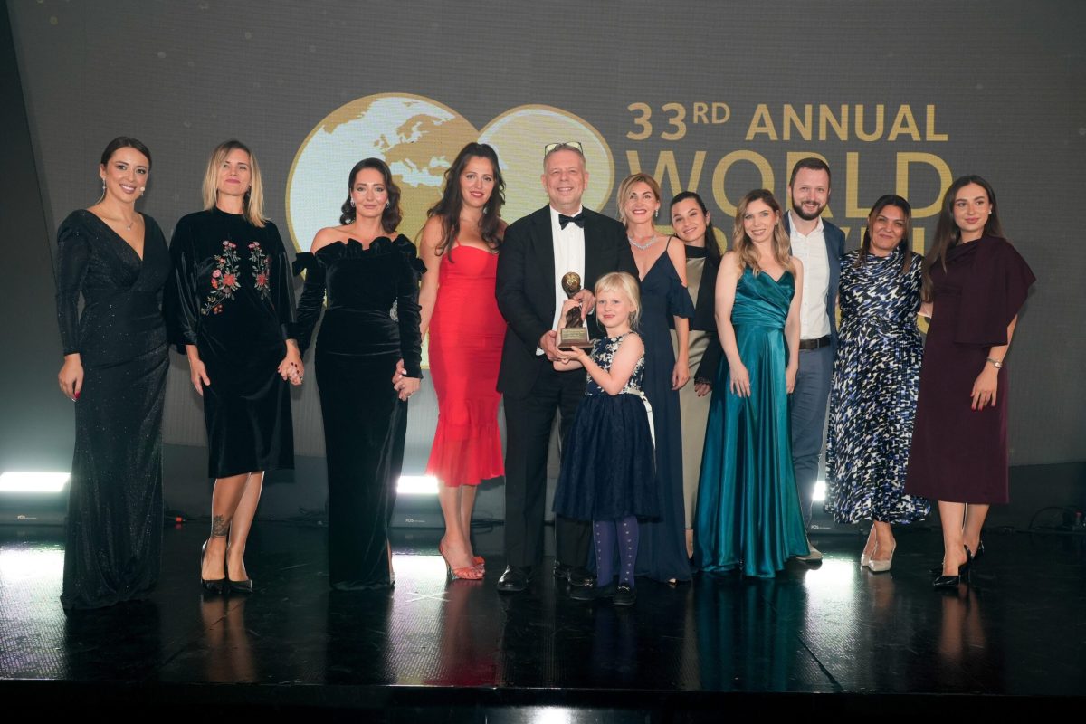 Portugal tourism representatives celebrate World Travel Awards victory.