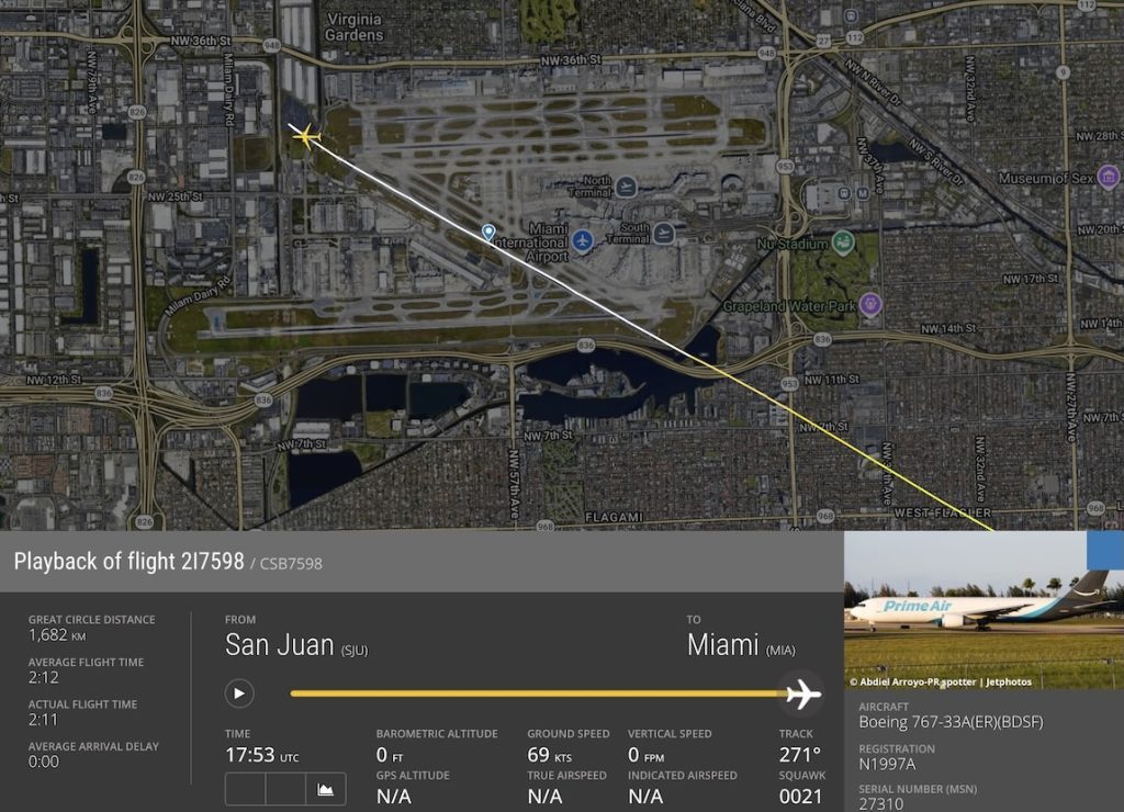 Satellite map of Miami International Airport showing runway layout and surrounding area