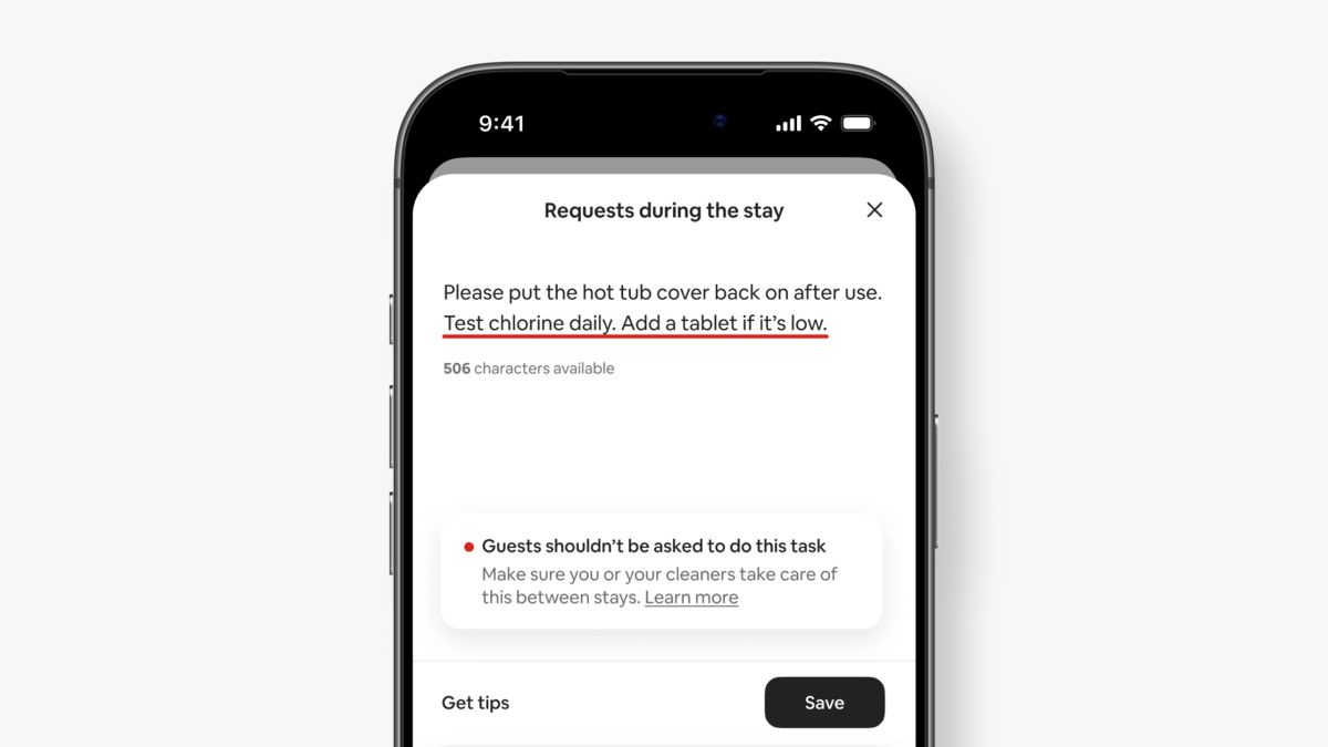 Smartphone displaying Airbnb house rules and checkout task requests.