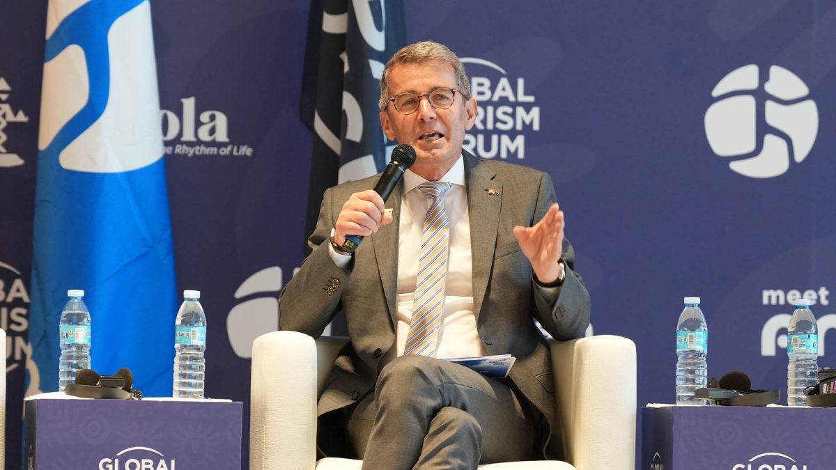 Speaker presenting at Global Tourism Forum conference panel discussion