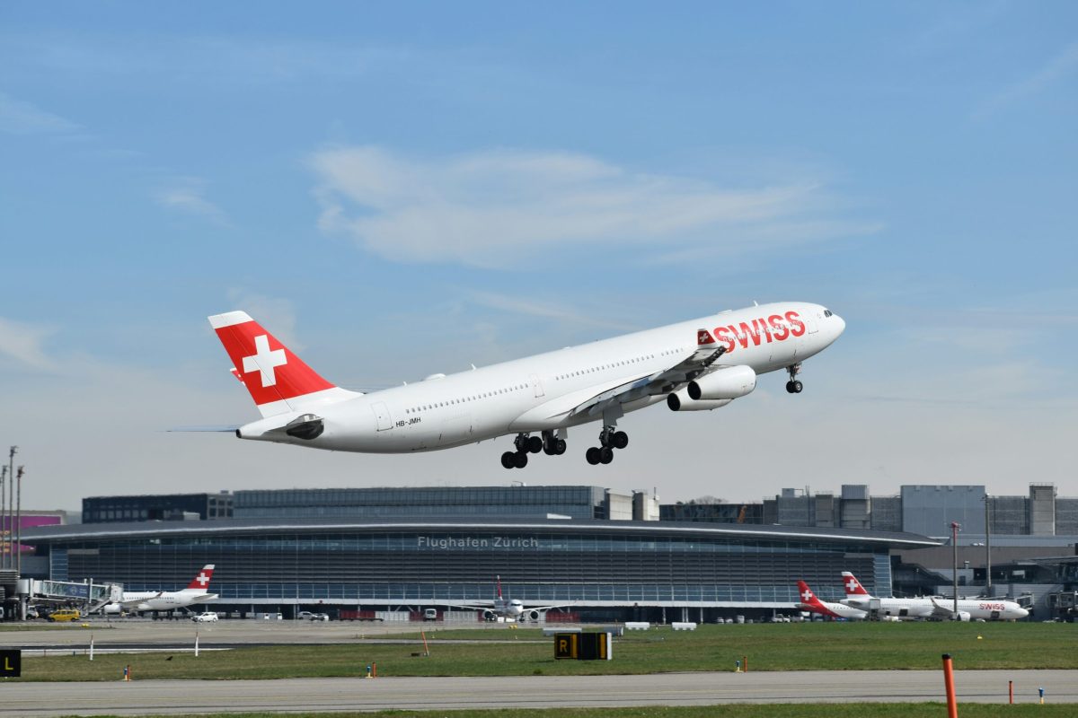 Swiss International Air Lines Airbus A340 taking off from airport runway