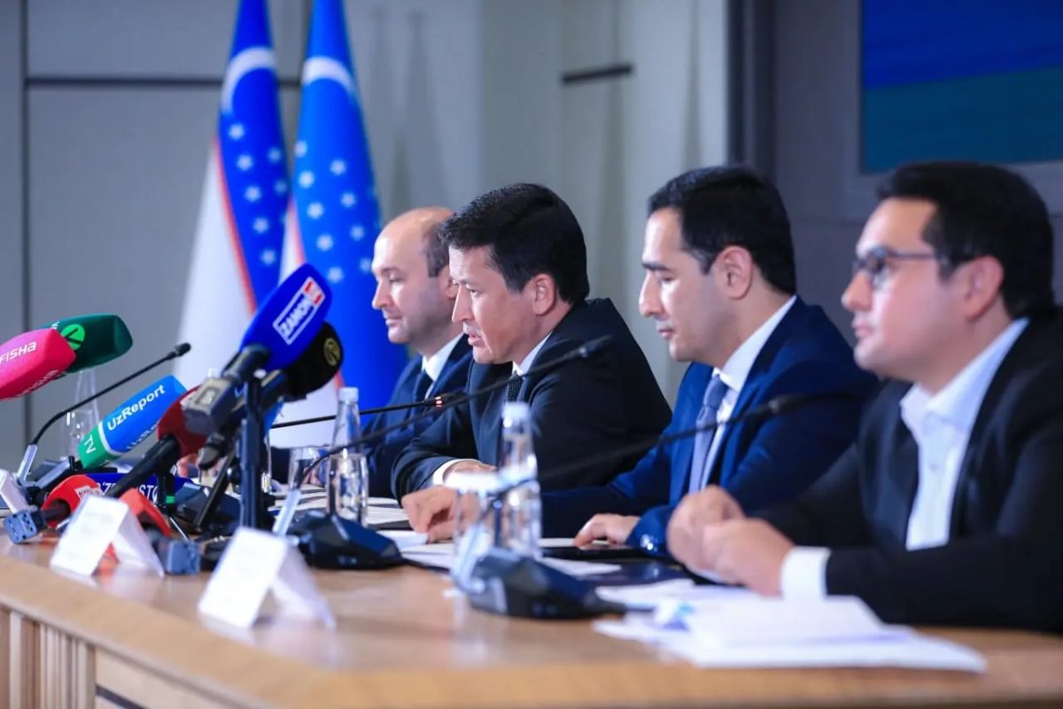 Uzbekistan officials at press conference announcing tourism development plans